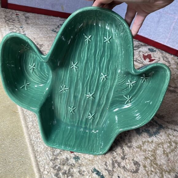 Treasure Craft Made in USA Cactus Shaped Green Ceramic Dish/Planter - Picture 7 of 13